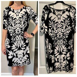 Elegant Adrianna Papell Black and White Printed Dress. Like New